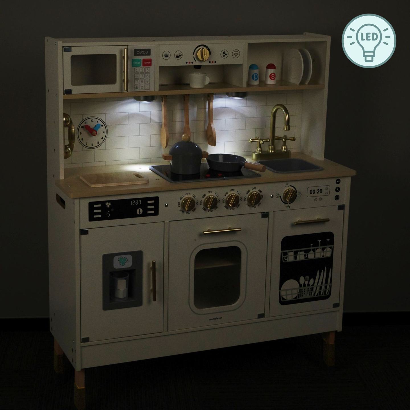 Interaktive XXL-Holzküche mit Zubehör und LED-Beleuchtung – zweistöckig