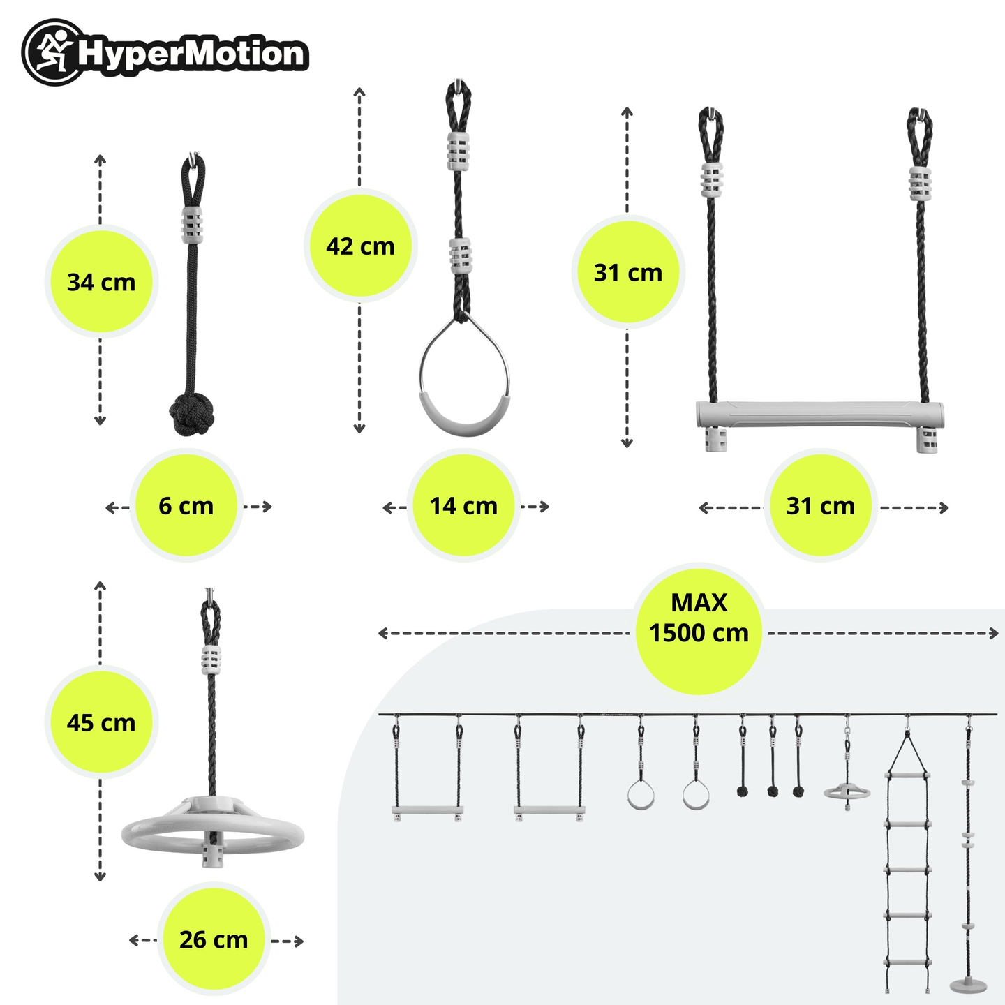 Ninja-Hindernislauf für Kinder - HyperMotion Slackline-Set - 10 Hindernisse