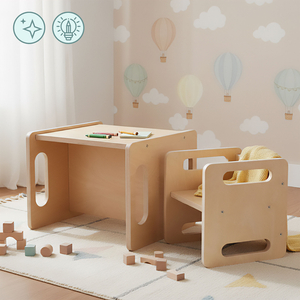 Holztisch und Stuhl mit Trittsteinfunktion – ein multifunktionales Montessori-Set für Kinder
