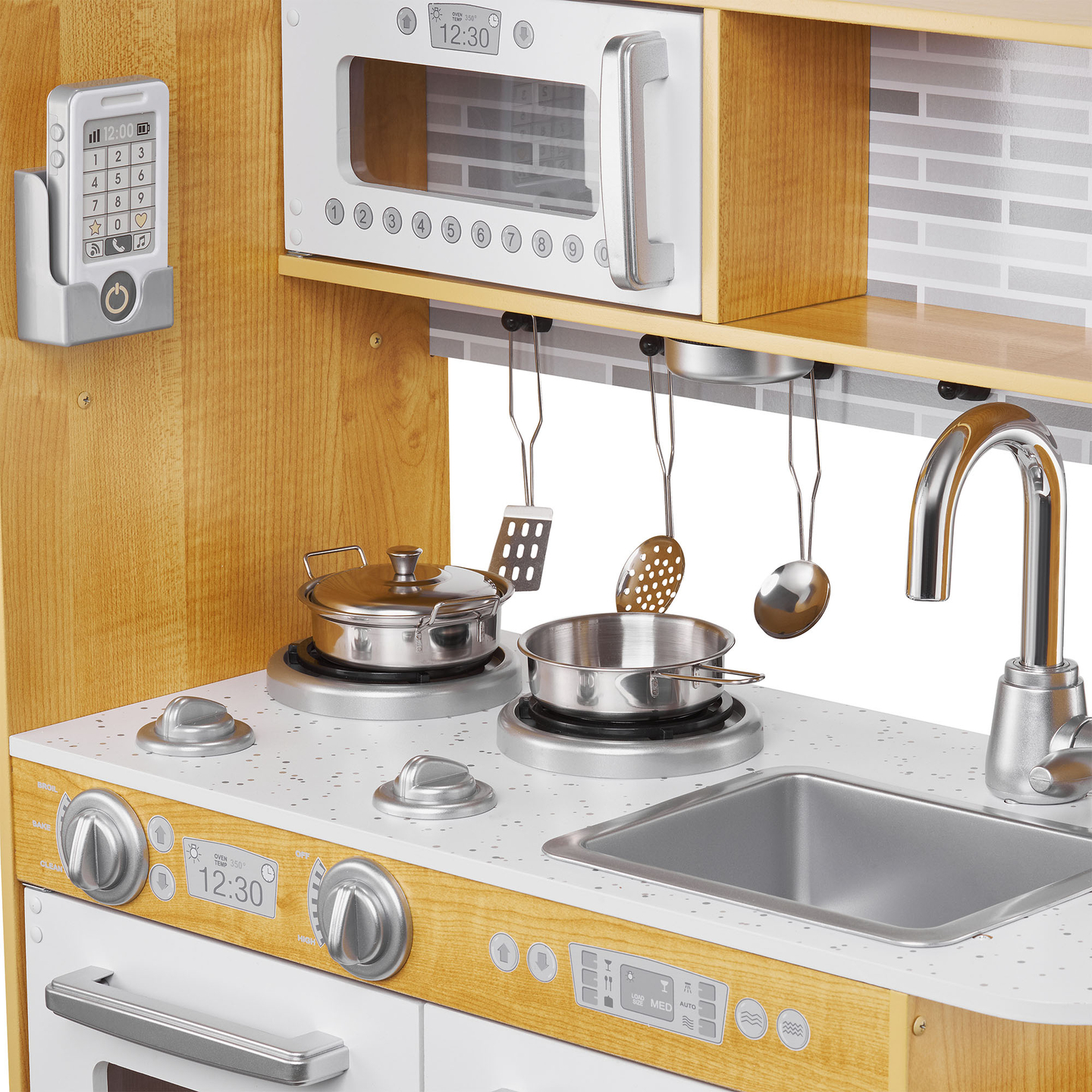 XXL-Holzküche mit LED-Beleuchtung, Schürze und Zubehör