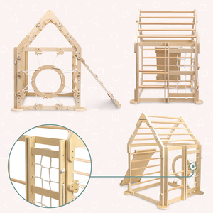 Indoor-Spielplatz aus Holz für Kinder – ein Haus mit Leitern und Rutsche