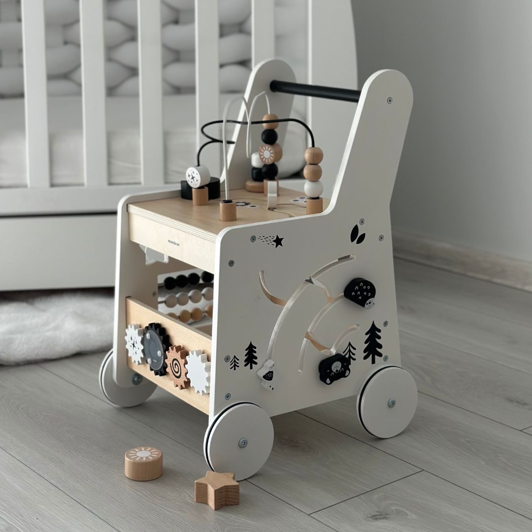 6in1 Holzkinderwagen, Lauflernwagen mit Lerntischfunktion