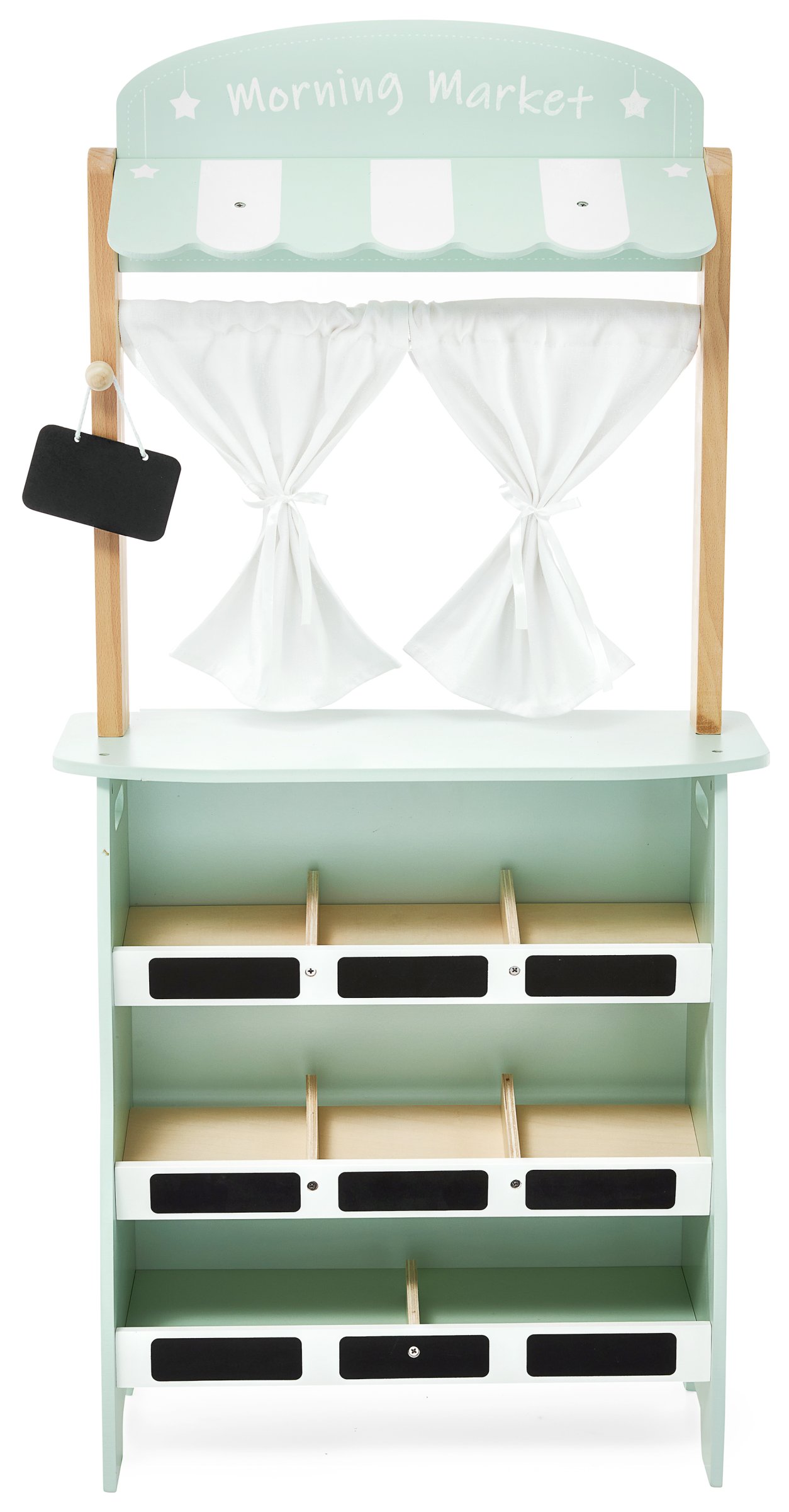 Großer Holzladen - Verkaufsstand und 2-in-1-Theater mit Waage, Bezahlterminal, Gemüse und Obst