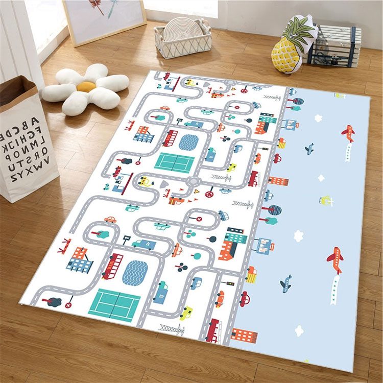 Beidseitige Schaummatte XXL – Rolle 2 CM (Straße und Wald mit einem Bären)