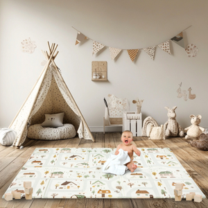 Doppelseitig faltbare Schaumstoffmatte 180 x 120 x 1cm - Charming Town/Sand Beige