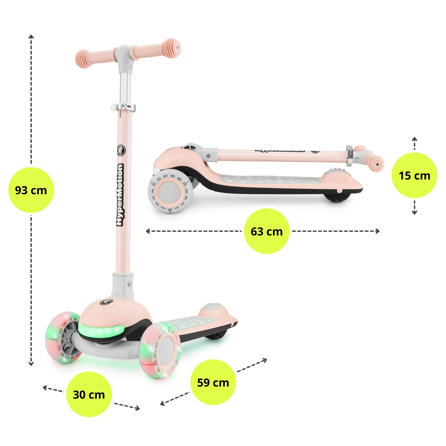HyperMotion LUMI 3-in-1 Balance Scooter - beleuchtete Plattform und LED-Räder, Farbe rosa