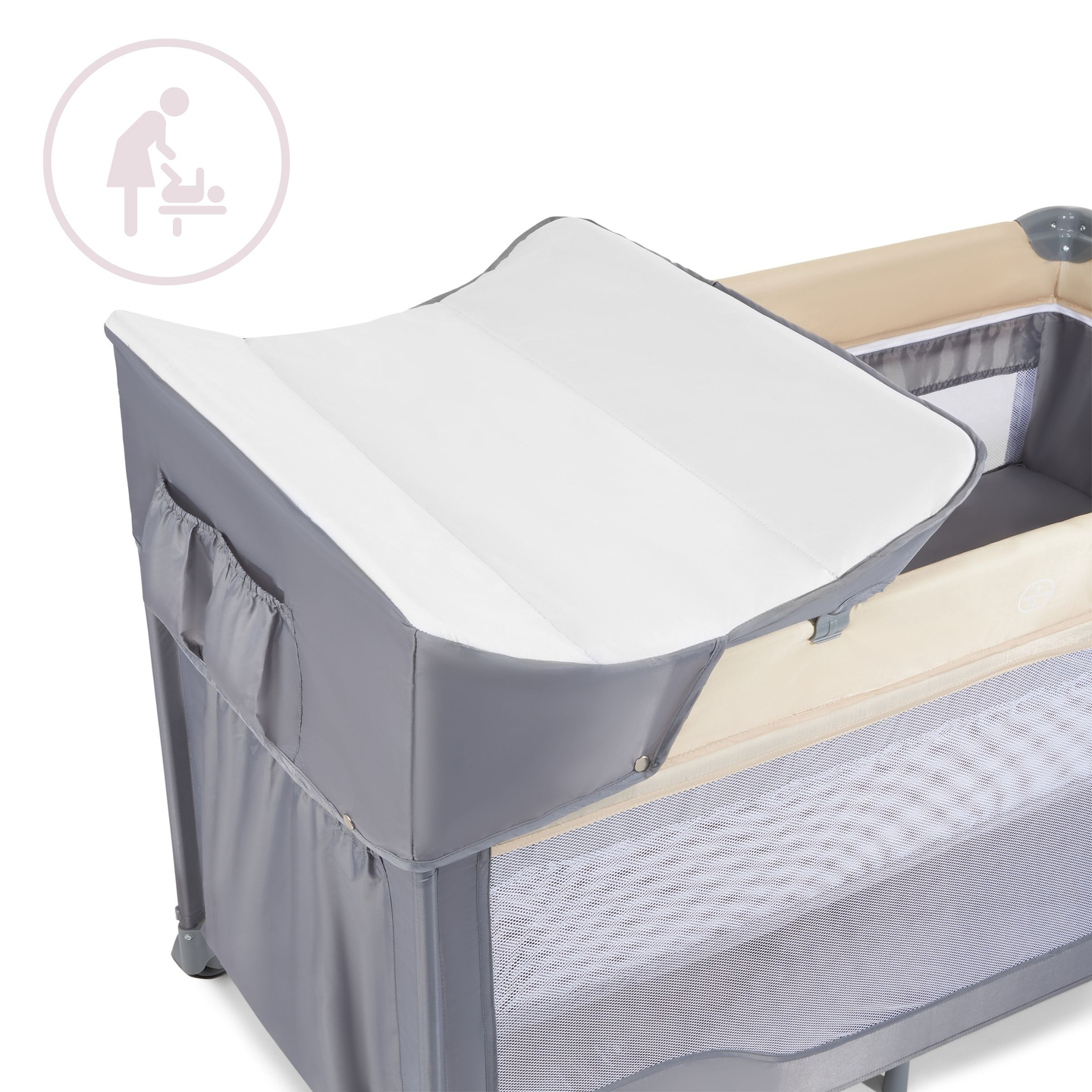 Reisebett 0 - 36 m mit Wickeltisch + Moby-System HUXLEY Laufgitter