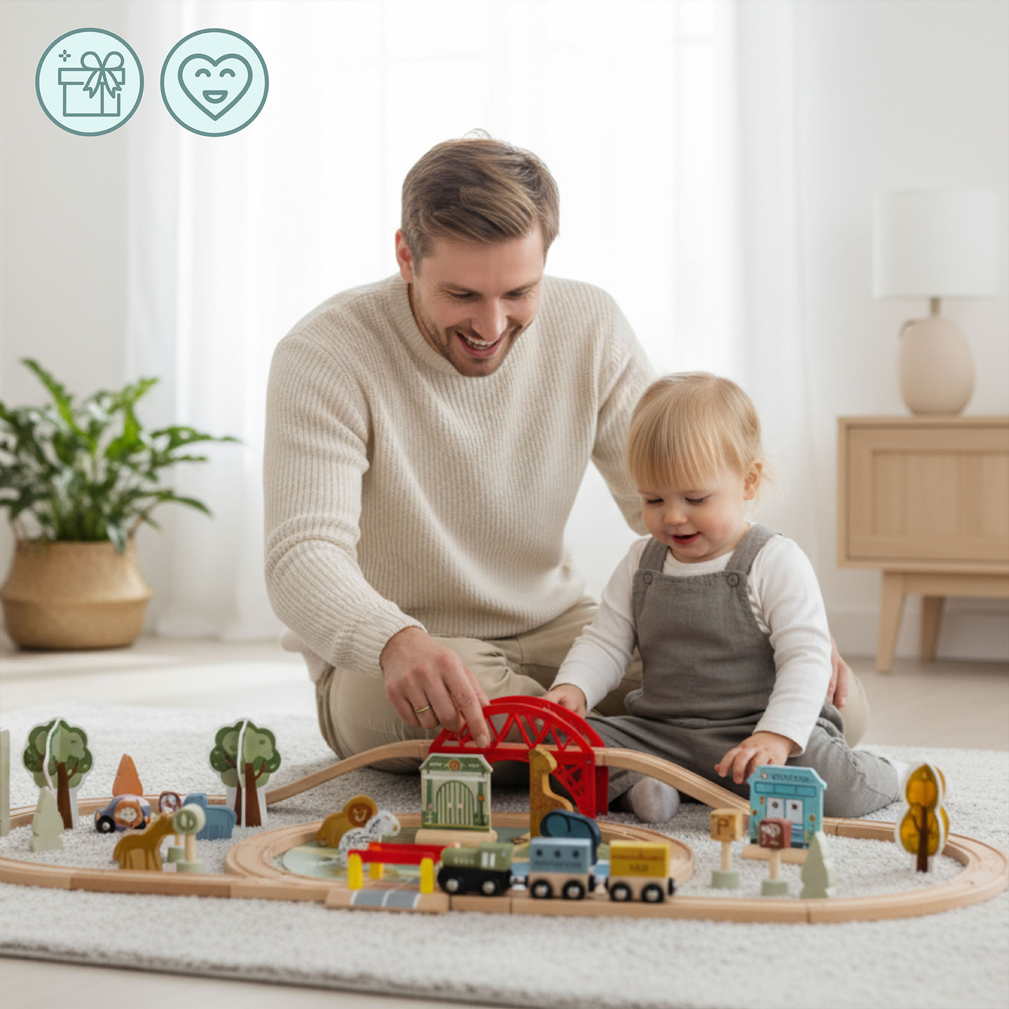 Holz-Zoo-Zug – Puzzle, Zug, Gleise, Tiere, Brücke, Barriere