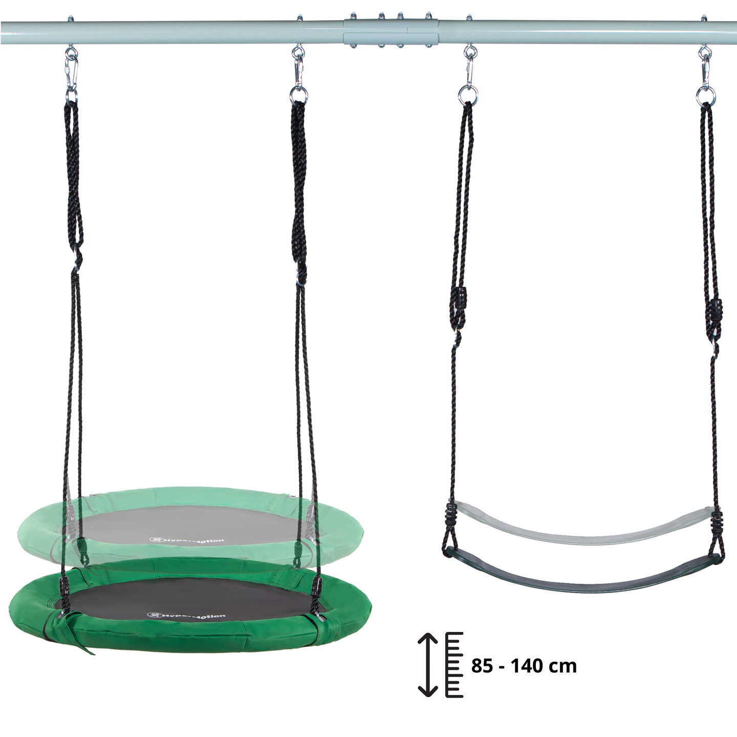 Doppelschaukel mit Gestell und Seilen – Sitz und Storchennest