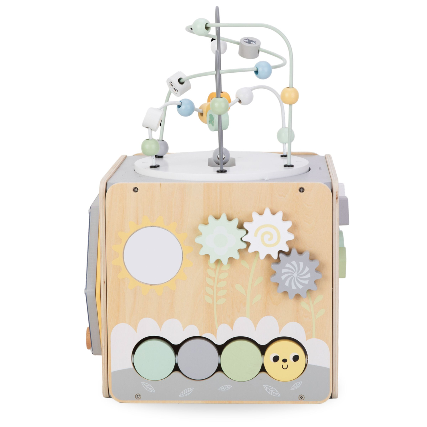 Großer Aktivitätswürfel aus Holz mit Schlaufe - Montessori