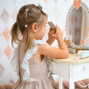 Frisiertisch aus Holz mit Hocker und Zubehör