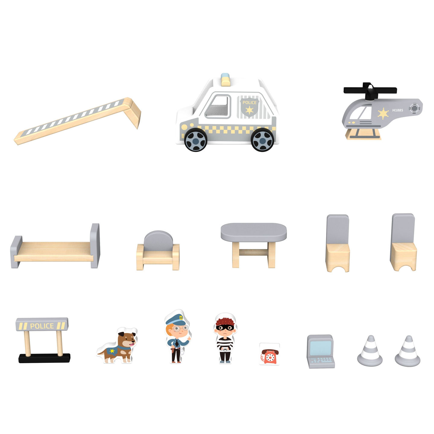 Polizeistation aus Holz mit Zubehör