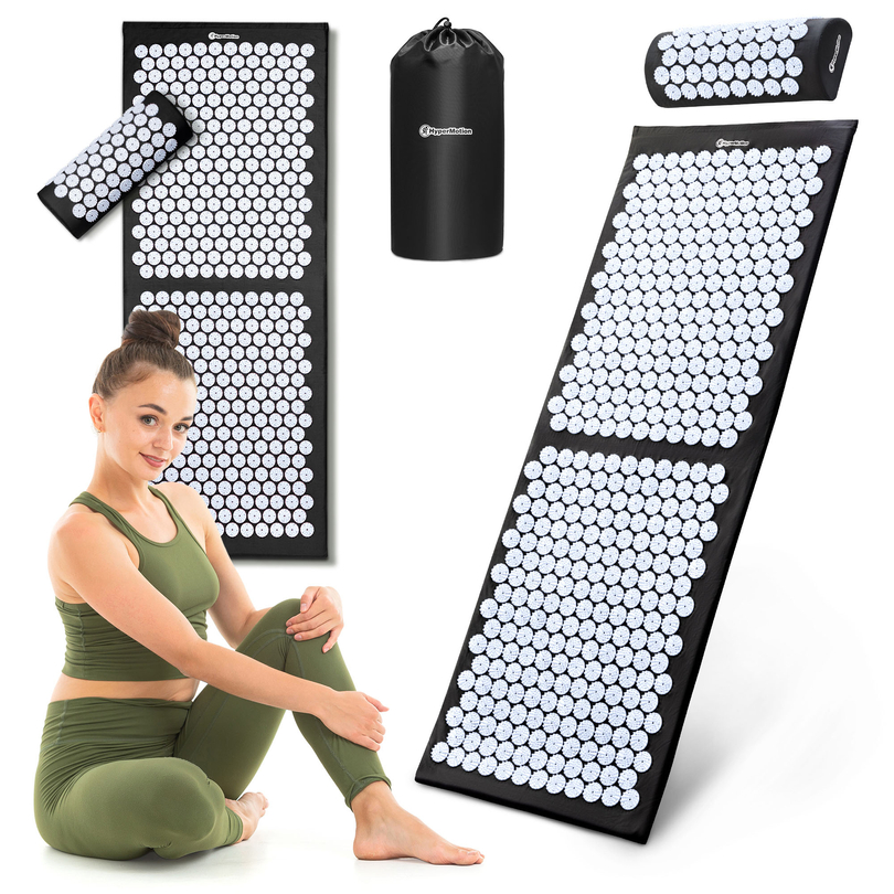Große Akupressurmatte mit Kissen und Bezug – 130 cm HyperMotion schwarz-weiß