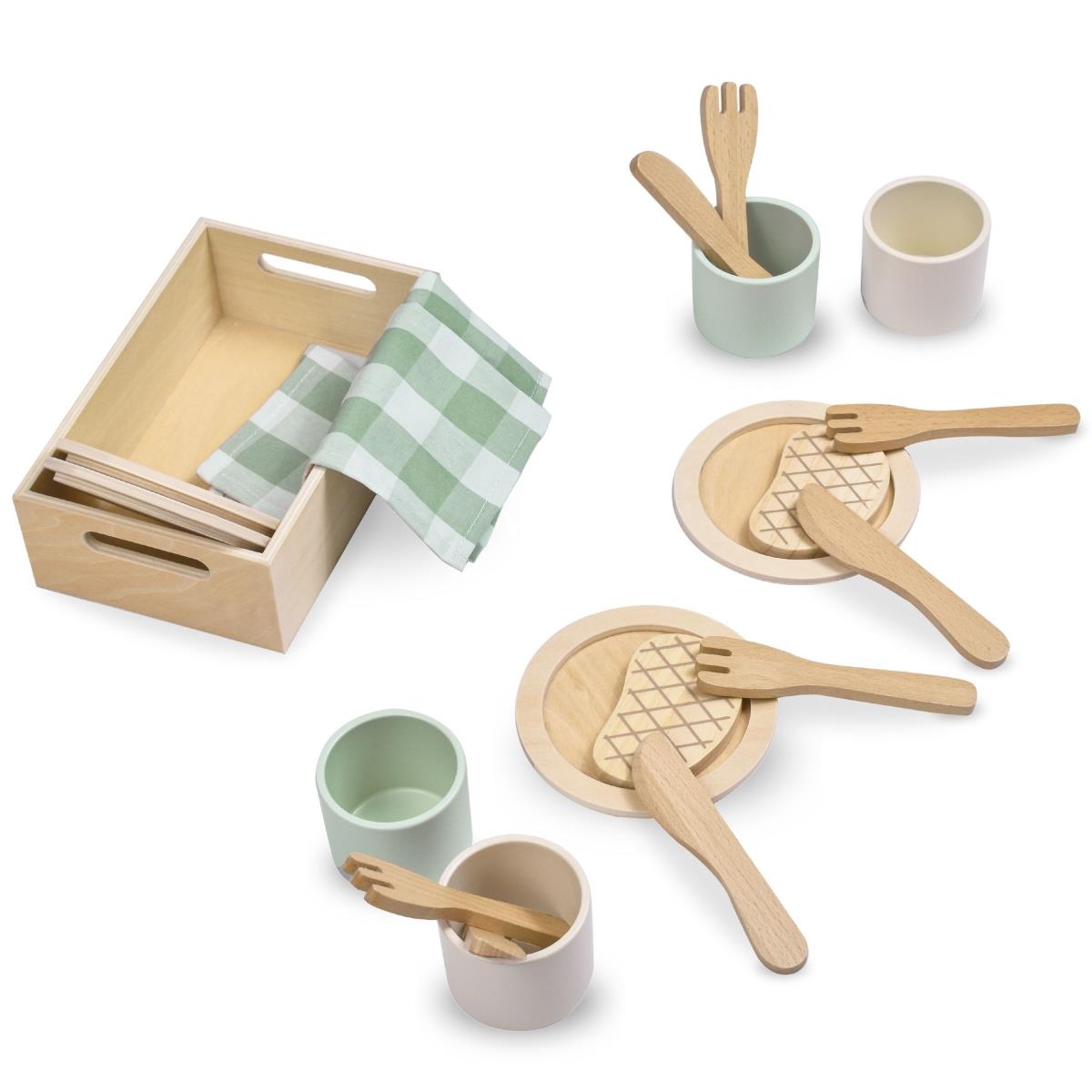 Kinder-Lunch-Set aus Holz mit grünen Tischsets