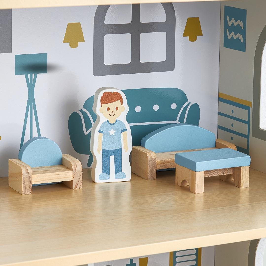 Weißes Puppenhaus aus Holz mit Terrasse und Zubehör