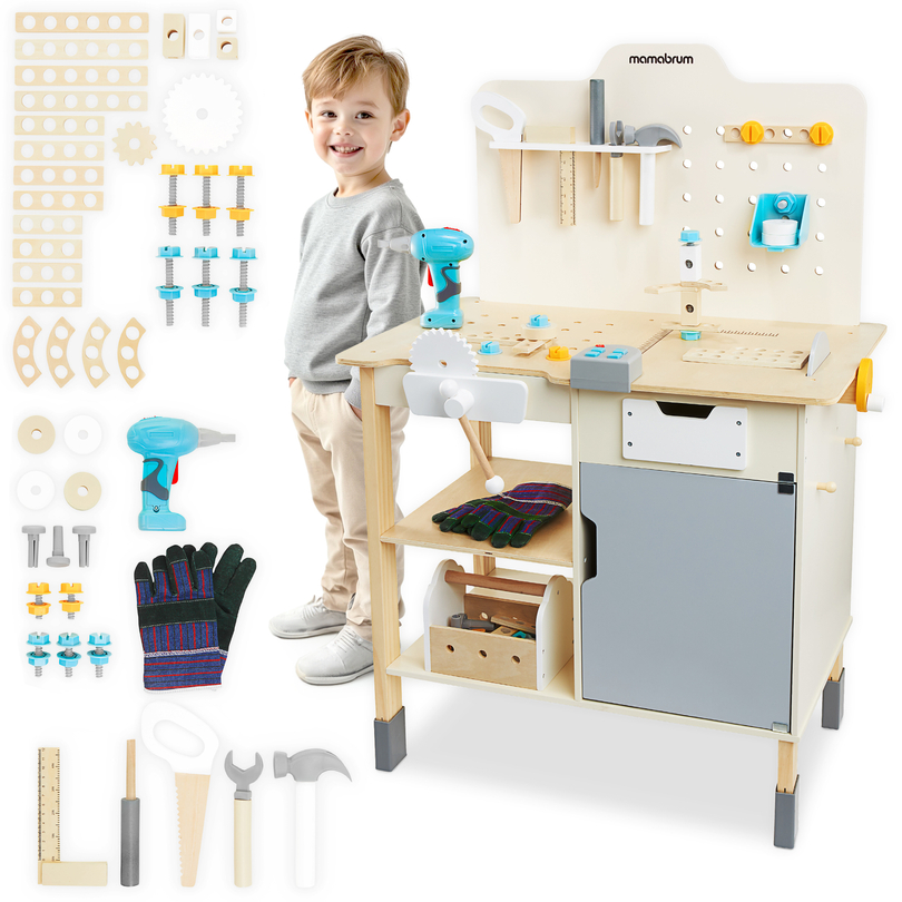 XXL Große Holzwerkstatt mit Werkzeugen - DIY-Set, 74 Elemente