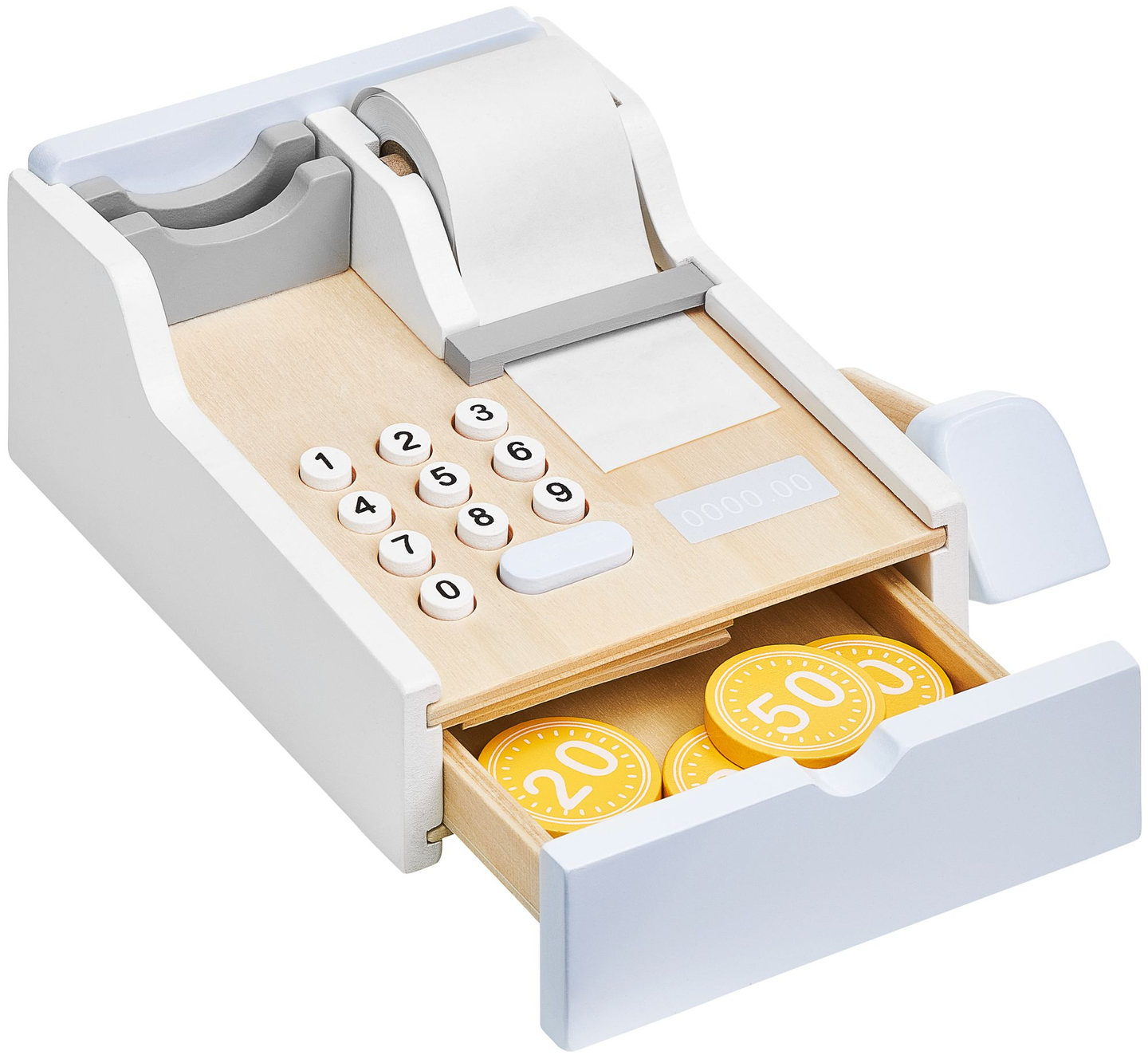 Gemüsestand - Holzstand mit Kisten, Kasse und Terminal