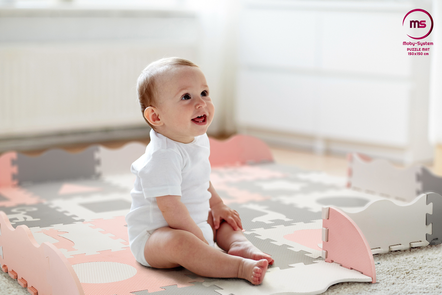 Schaumstoff-Puzzlematte XL 150 x 150 x 1 cm mit Rand aus EVA-Schaum - rosa