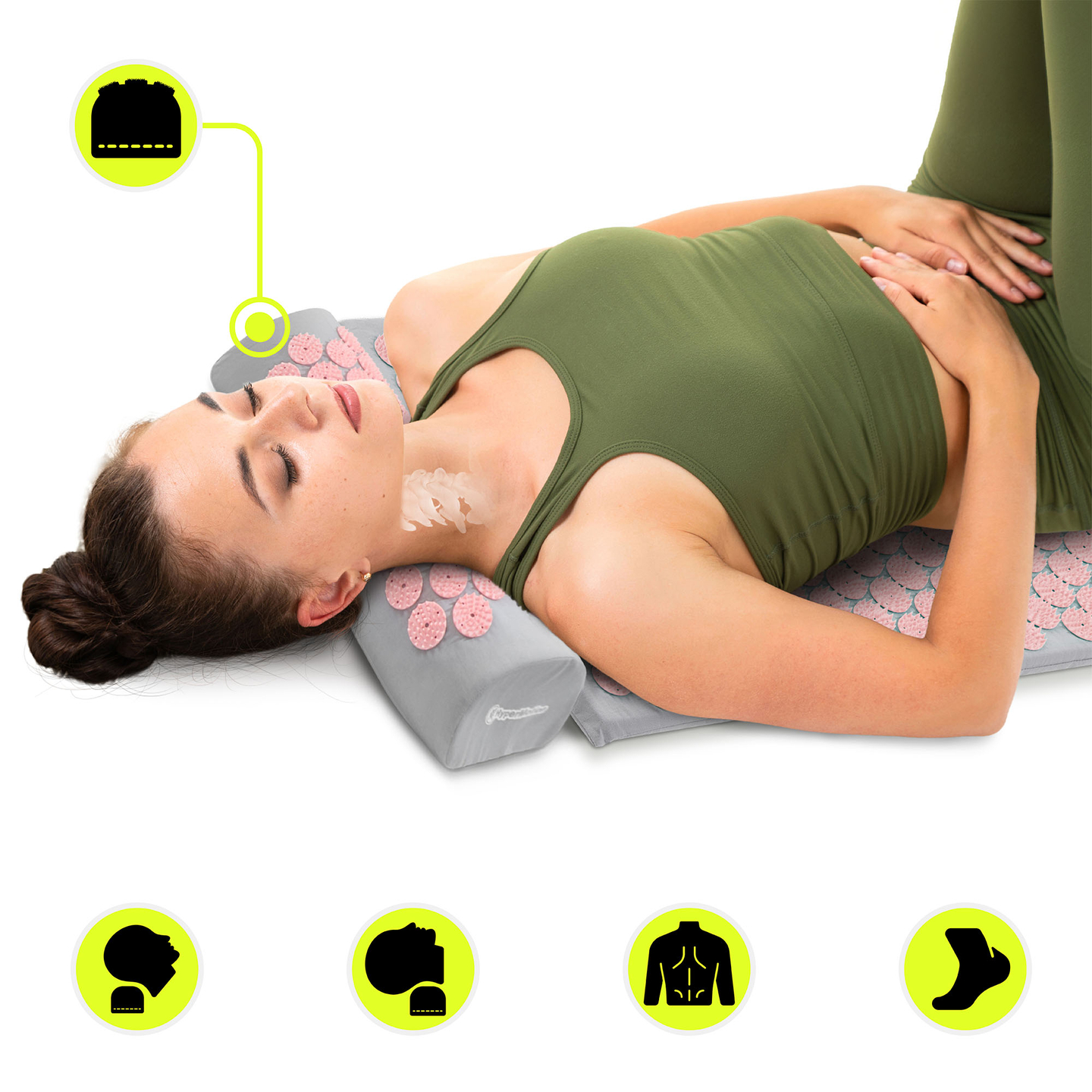 Akupressurmatte mit Kissen und Bezug – 72 cm, HyperMotion, grau und rosa