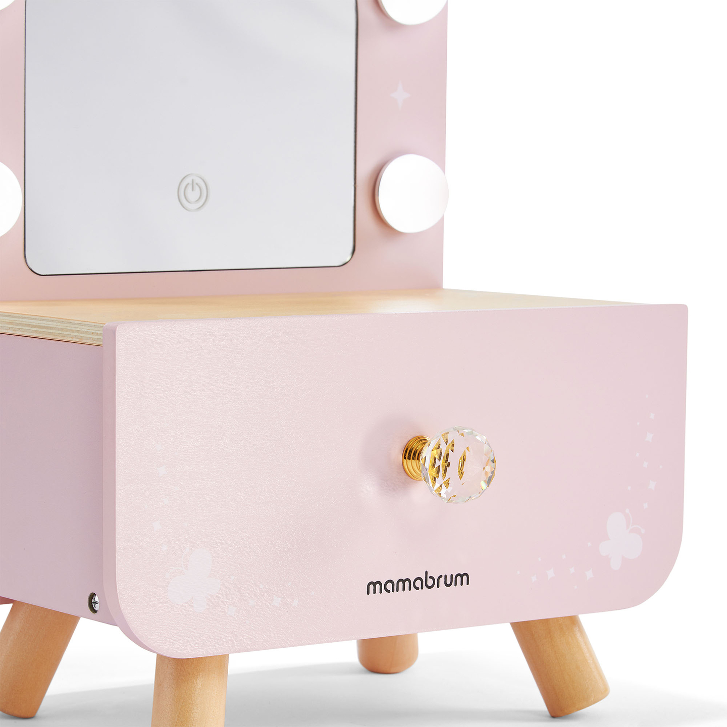 Mini-Schminktisch aus Holz für Kinder mit Accessoires und LED-Beleuchtung mit stufenloser Helligkeitsregulierung