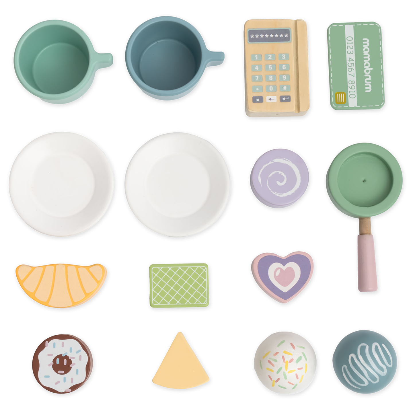 Ein großes Holzcafé und eine Eisdiele mit Magnettafel, Kaffeemaschine und Eis- und Dessertset - über 70 Teile!