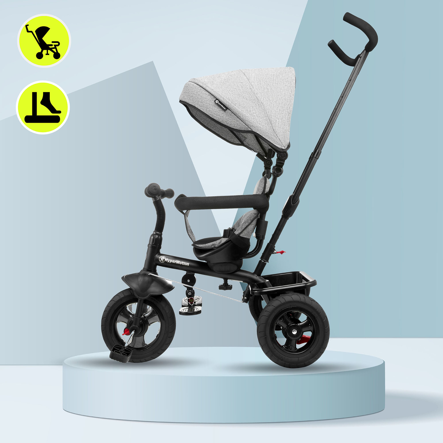 Dreirad für Kinder 1-4 Jahre - TOBI FREY - Farbe grau - drehbar - gepumpte Räder + Schieber