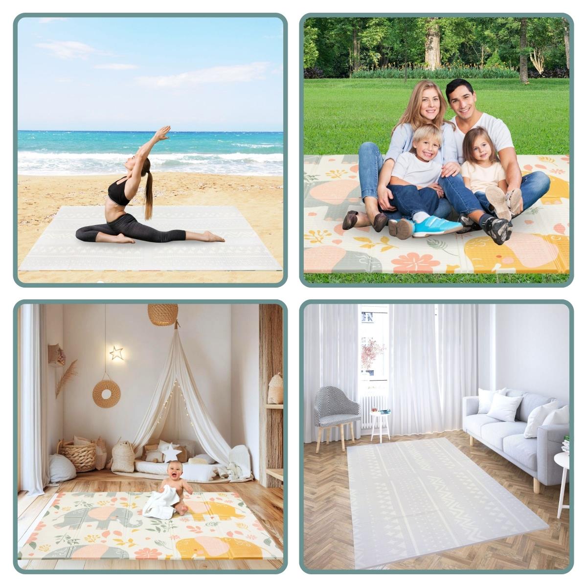 Doppelseitig faltbare Schaumstoffmatte 180 x 120 x 1cm - Exotische Elefanten/Delicate Grey