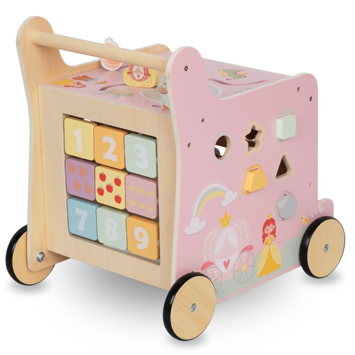 2-in-1-Lauflernwagen aus Holz mit Lernwürfelfunktion, rosa