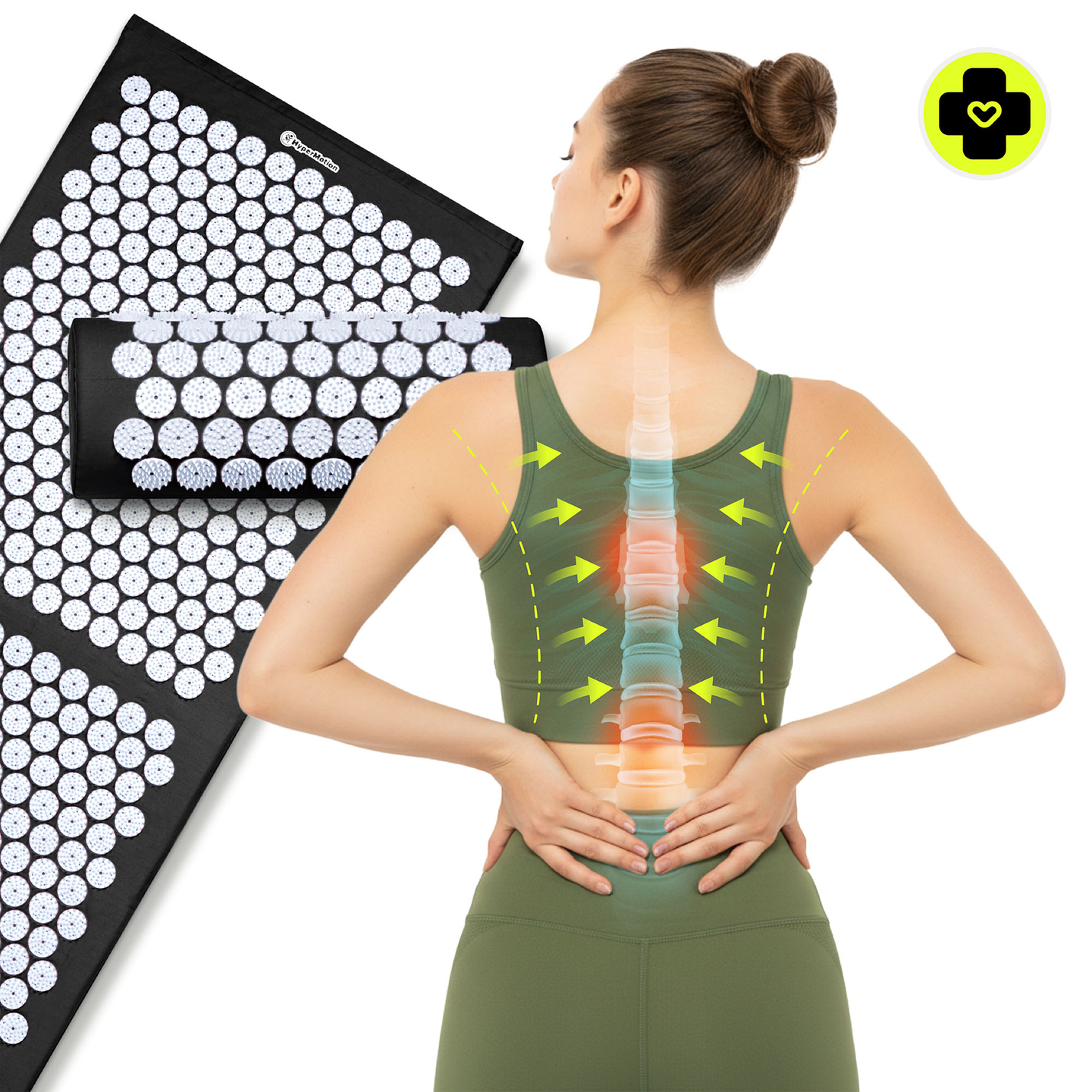 Große Akupressurmatte mit Kissen und Bezug – 130 cm HyperMotion schwarz-weiß