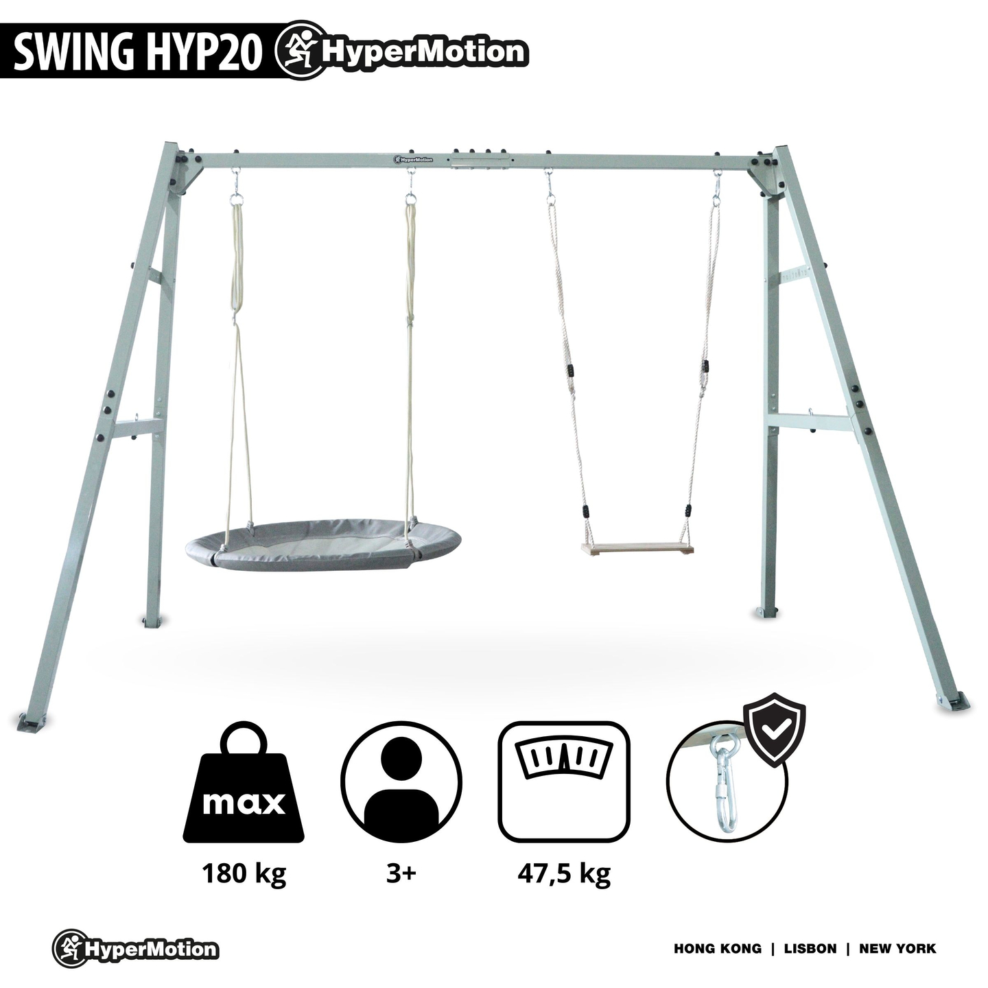 Doppelschaukel mit Zubehör - Stahlgestell - Storchennest, Schaukel und Hängematte