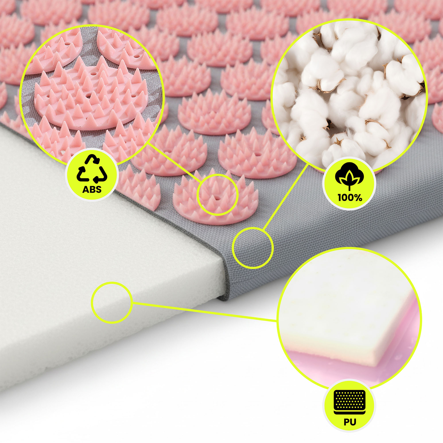 Große Akupressurmatte mit Kissen und Bezug – 130 cm, HyperMotion, grau und rosa