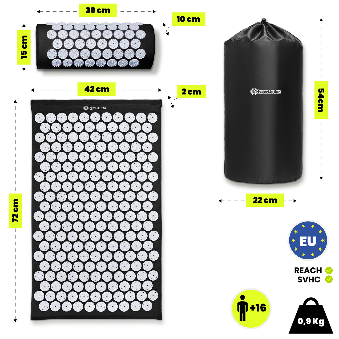 Akupressurmatte mit Kissen und Bezug – 72 cm HyperMotion schwarz-weiß