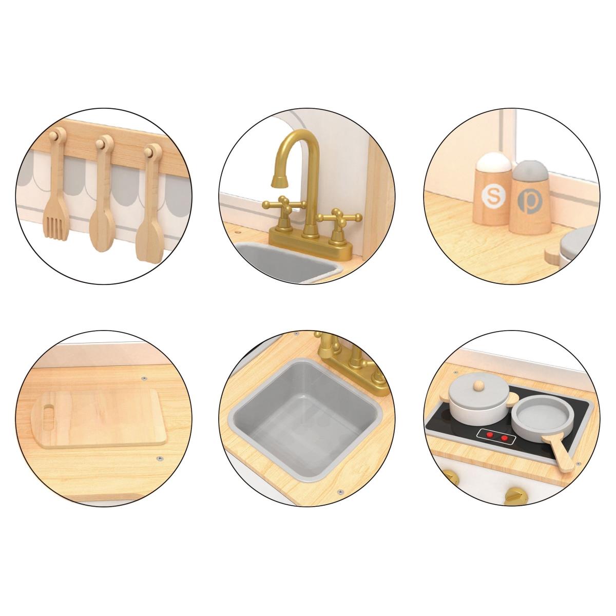 XXXL interaktive Holz-Eckküche mit Kühlschrank, Mikrowelle, Backofen, Waschmaschine und Zubehör - natur