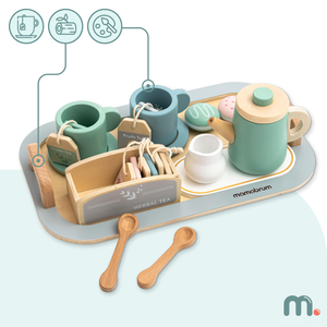 Großes Holzteeset mit Tablett - 18 Stück