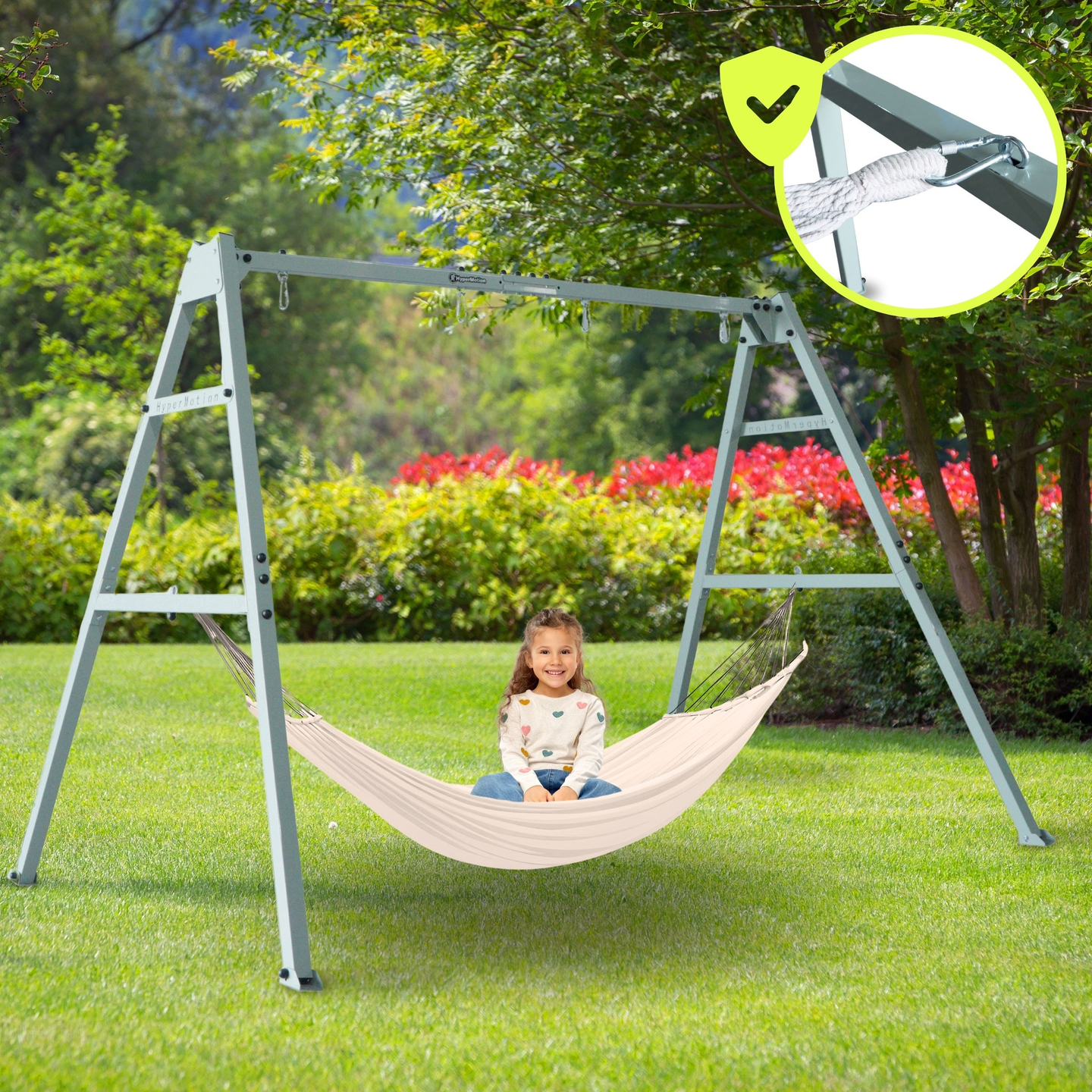 Doppelschaukel mit Zubehör - Stahlgestell - Storchennest, Schaukel und Hängematte