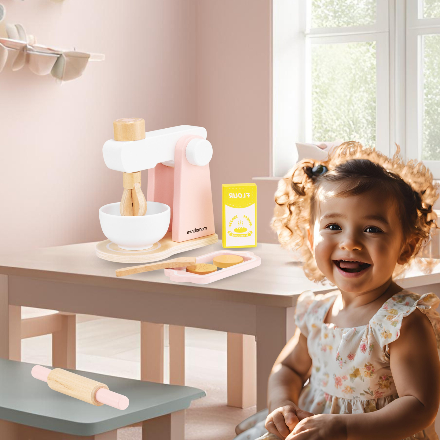 Teigknetmaschine aus Holz mit Zubehör, für Kinder