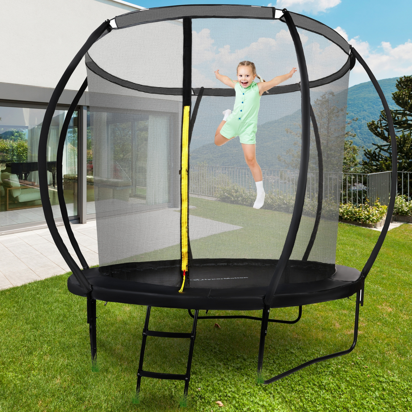 HyperMotion Kinder-Gartentrampolin – 244 cm 8FT – mit Leiter und Innennetz – für Haus und Garten