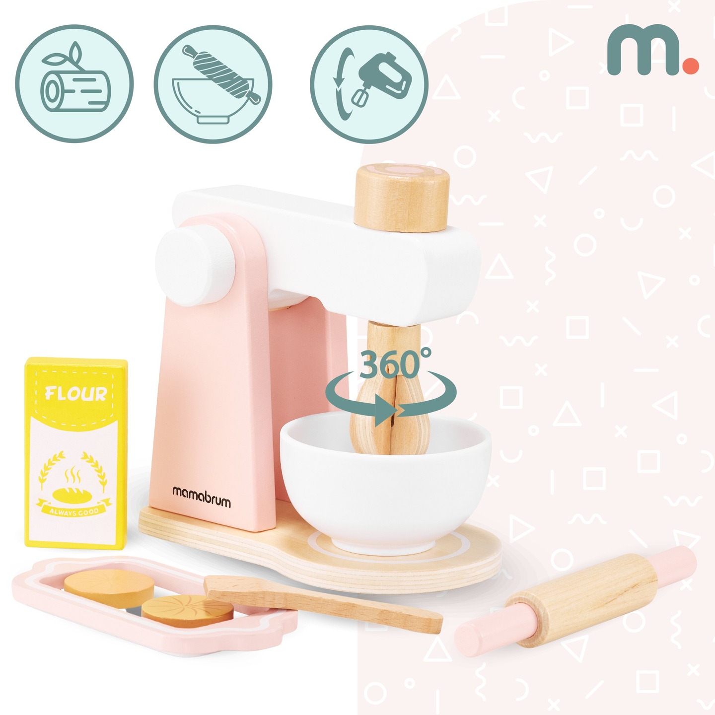 Teigknetmaschine aus Holz mit Zubehör, für Kinder