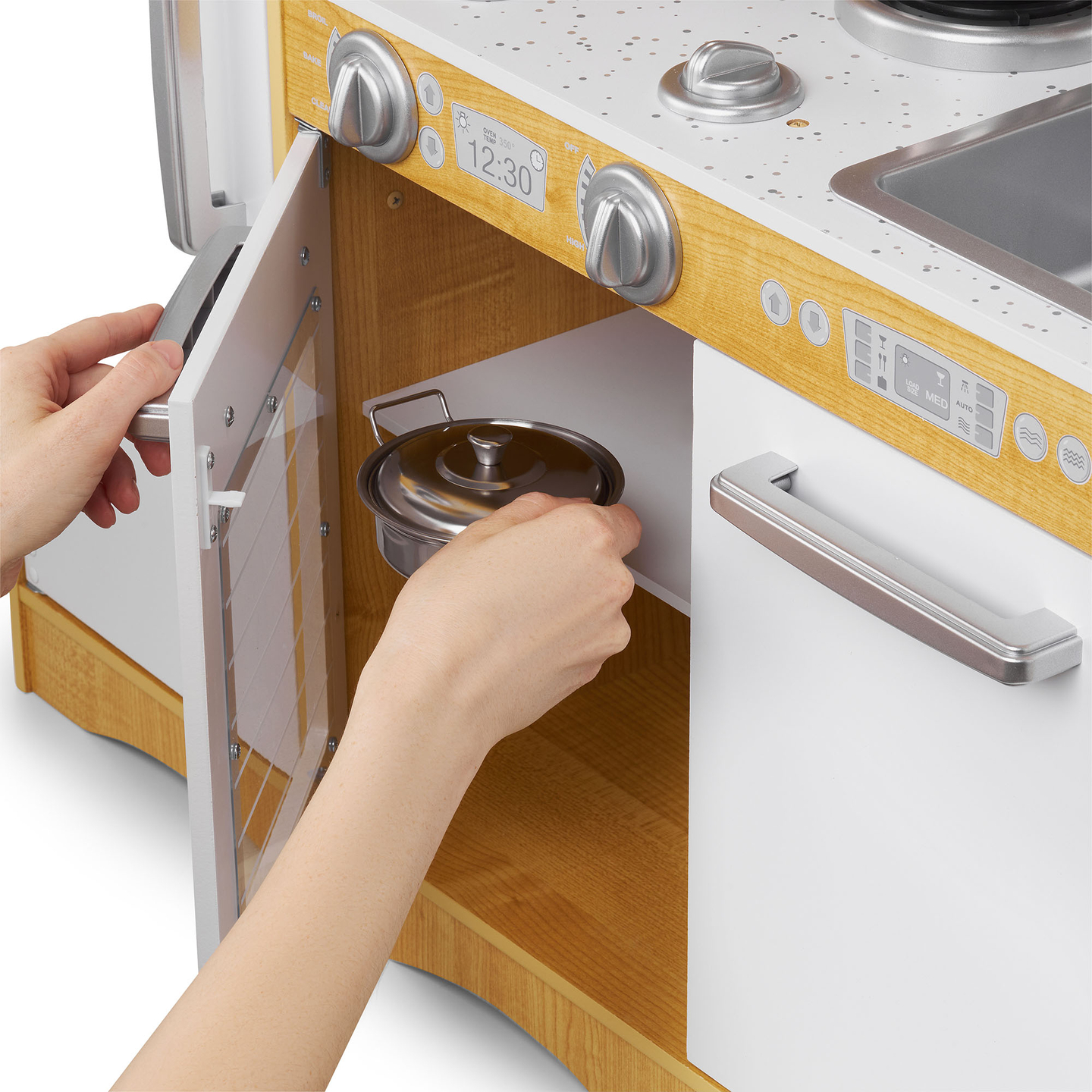 XXL-Holzküche mit LED-Beleuchtung, Schürze und Zubehör