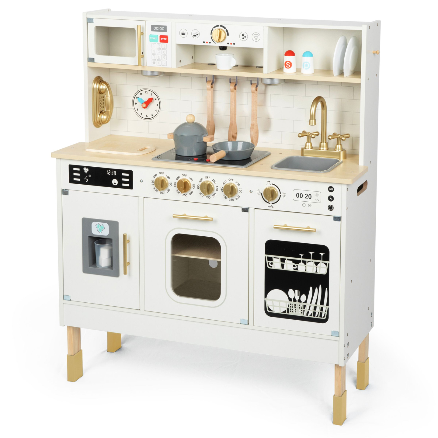 Interaktive XXL-Holzküche mit Zubehör und LED-Beleuchtung – zweistöckig