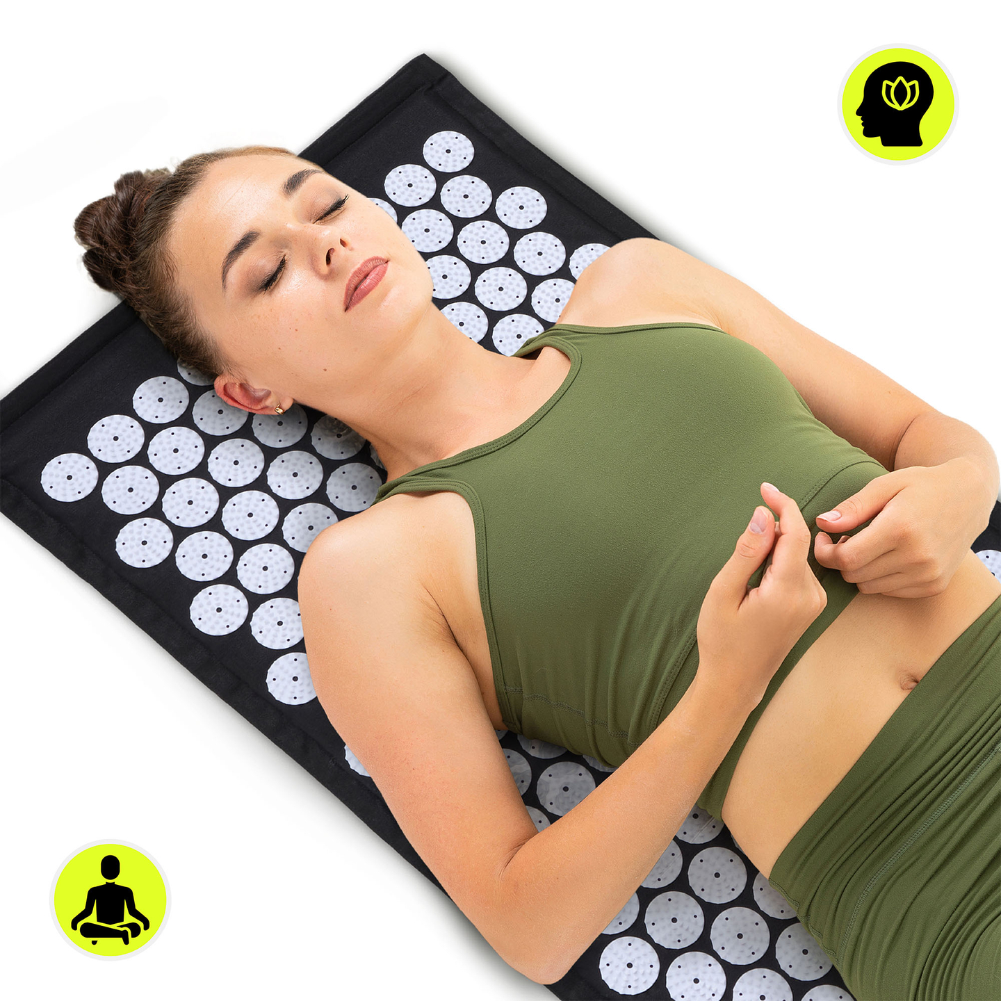 ECO Leinen-Akupressurmatte mit Kokosfaser- und Buchweizenkissen – 68 cm HyperMotion Schwarz-Weiß