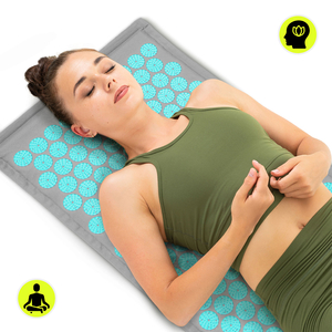 ECO Leinen-Akupressurmatte mit Kokosfaser- und Buchweizenkissen – 68 cm HyperMotion Grau-Mint