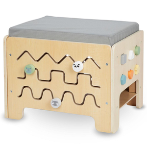 Manipulationskasten aus Holz - Montessori-Tafel mit Tierfiguren und Sitz