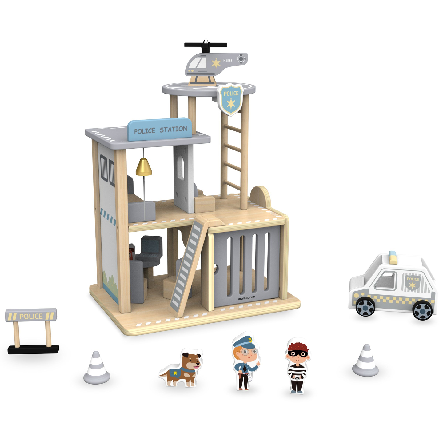 Polizeistation aus Holz mit Zubehör