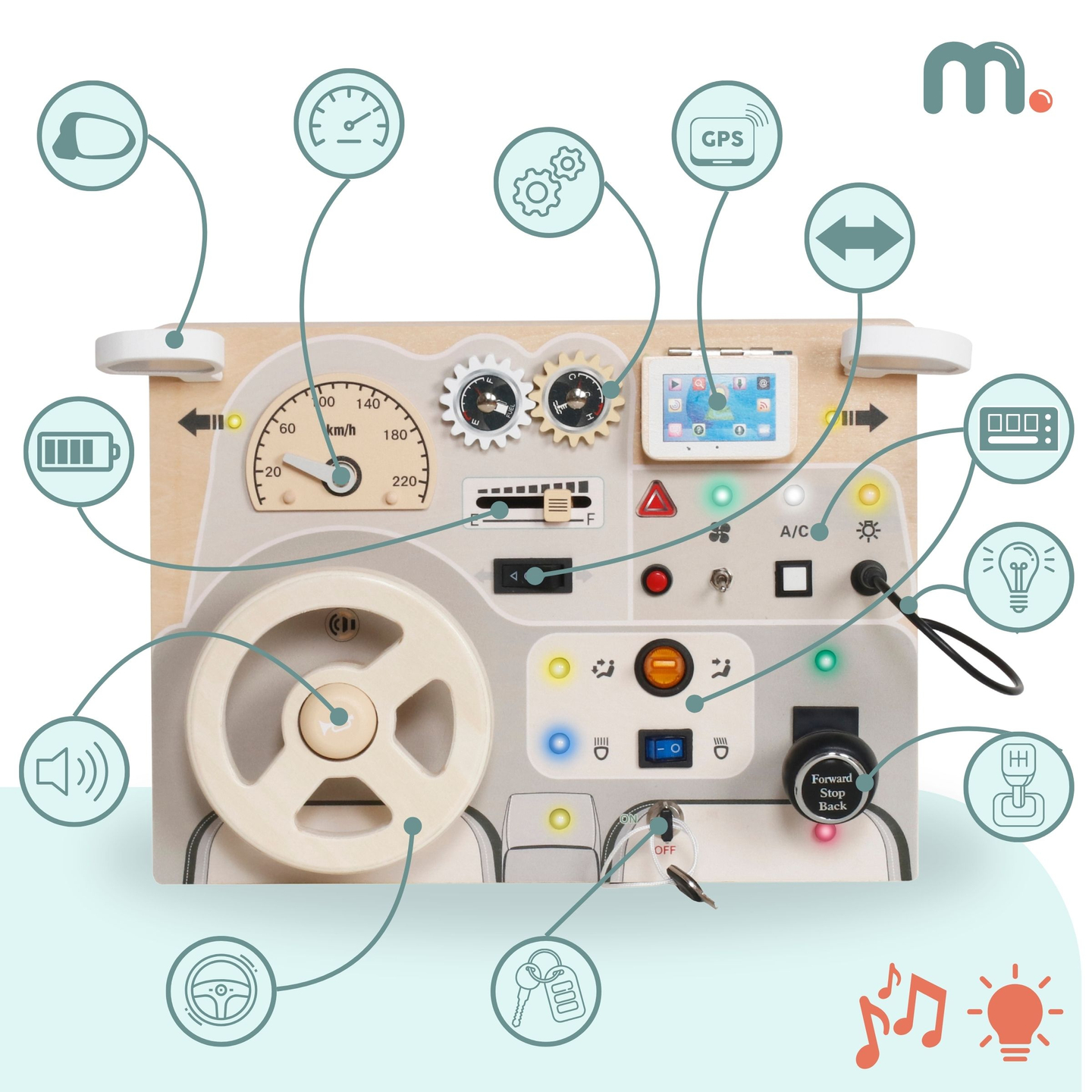 Montessori Spielbrett aus Holz für Kleinkinder - Armaturenbrett für Autos