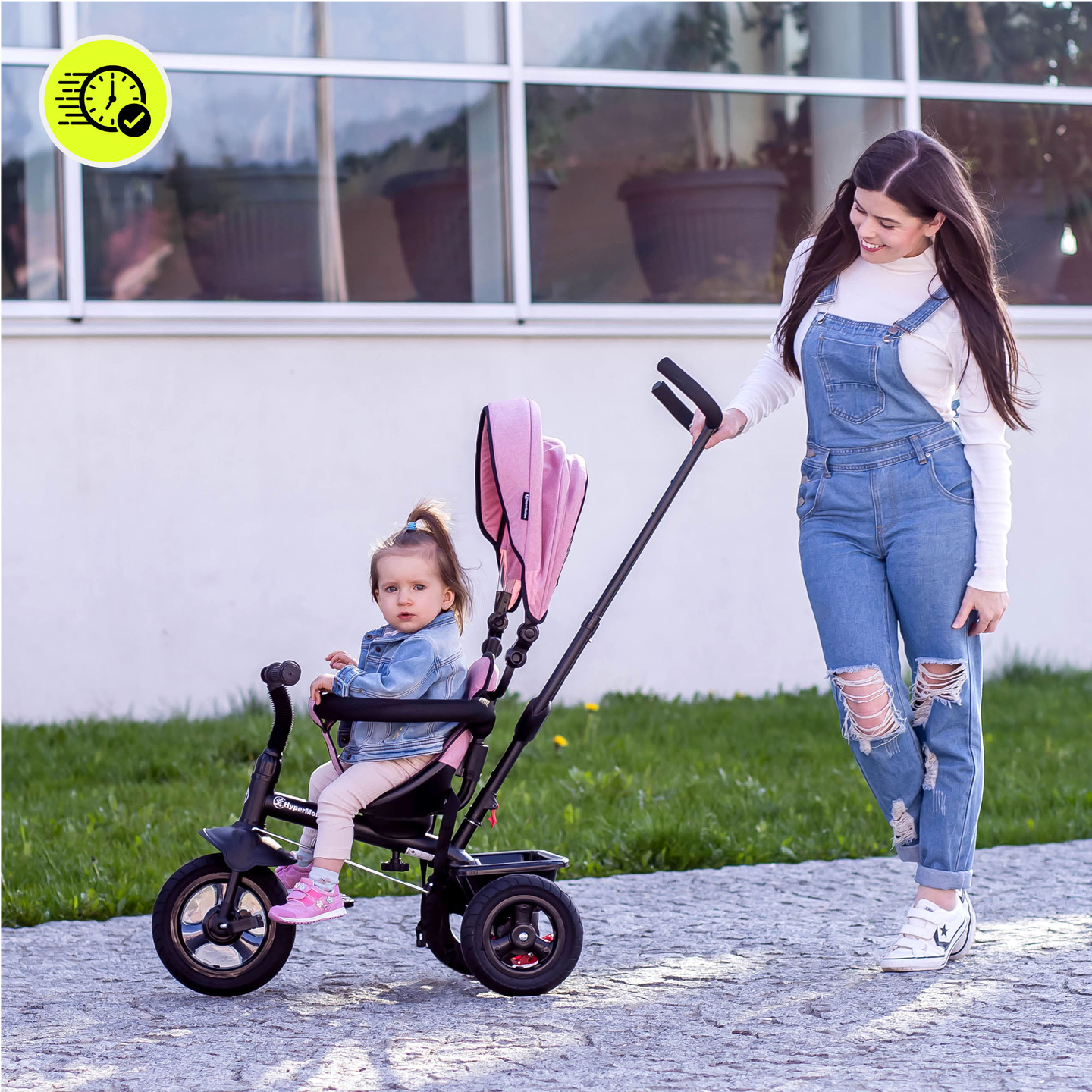 Dreirad für Kinder 1-4 Jahre - TOBI FREY - rosa Farbe - drehbar - gepumpte Räder + Schieber